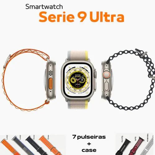 Relógio Smartwatch Series 9 Ultra com 7 Pulseiras + kit limpeza 3 em 1 de Brinde