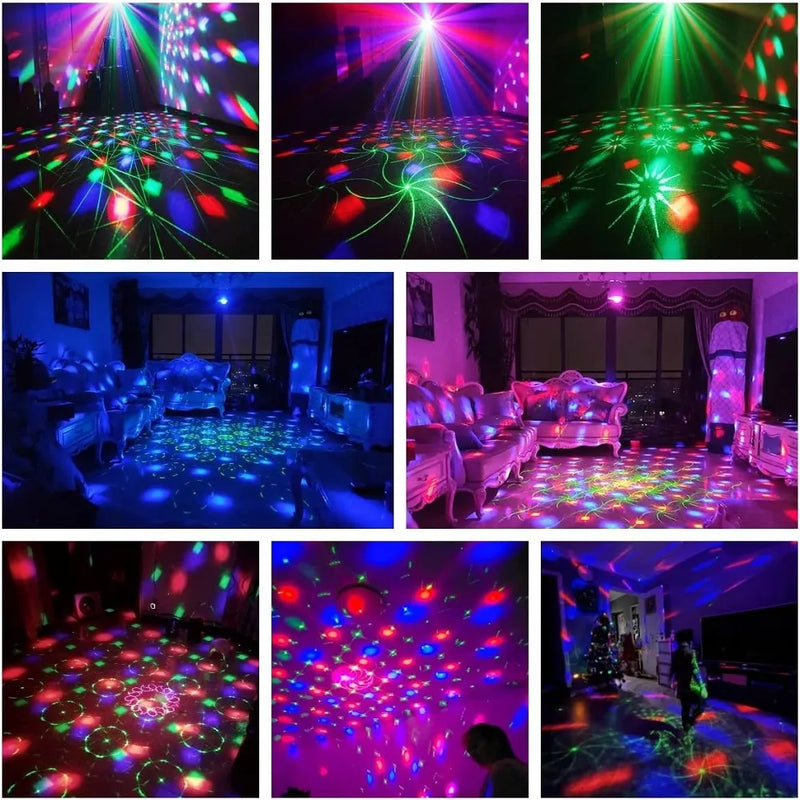 Projetor Holográfico Disco Ball Efeitos de Luzes e Laser - Ativado por Som para Festas Dança Aniversário Bar