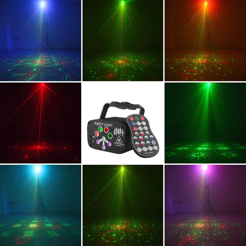 Projetor Laser Sem Fio ALIEN DJ Disco - Efeitos Luz Neon UV Luzes Strobo e Desenhos Hologramas para Festas - Recarregável