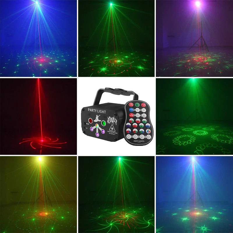 Projetor Laser Sem Fio ALIEN DJ Disco - Efeitos Luz Neon UV Luzes Strobo e Desenhos Hologramas para Festas - Recarregável