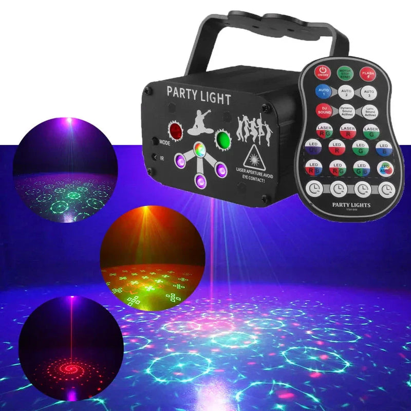 Projetor Laser Sem Fio ALIEN DJ Disco - Efeitos Luz Neon UV Luzes Strobo e Desenhos Hologramas para Festas - Recarregável