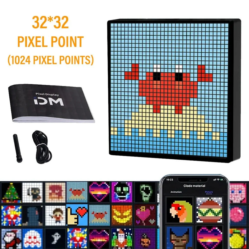 Display de Pixel LED Controlado por Aplicativo - Tela Inteligente Pixel Peronalizável com Texto, Animações e Efeitos Gamer Geek