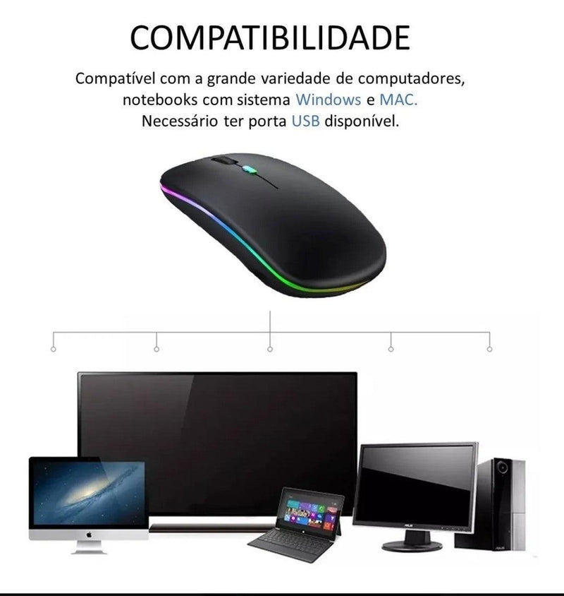 Mouse LED Bluetooth sem fio