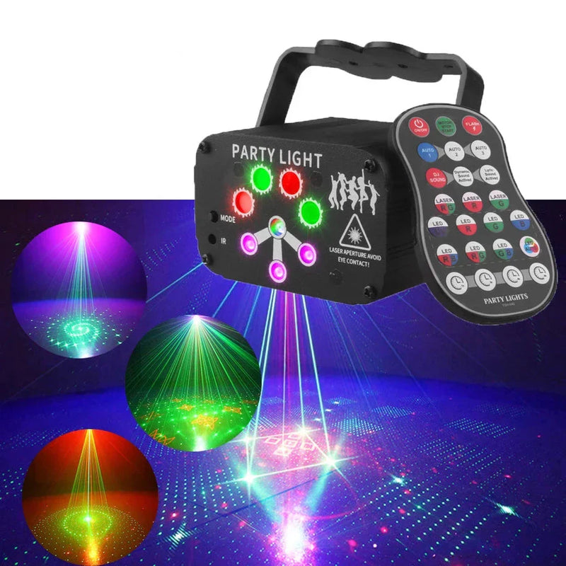 Projetor Laser Sem Fio ALIEN DJ Disco - Efeitos Luz Neon UV Luzes Strobo e Desenhos Hologramas para Festas - Recarregável