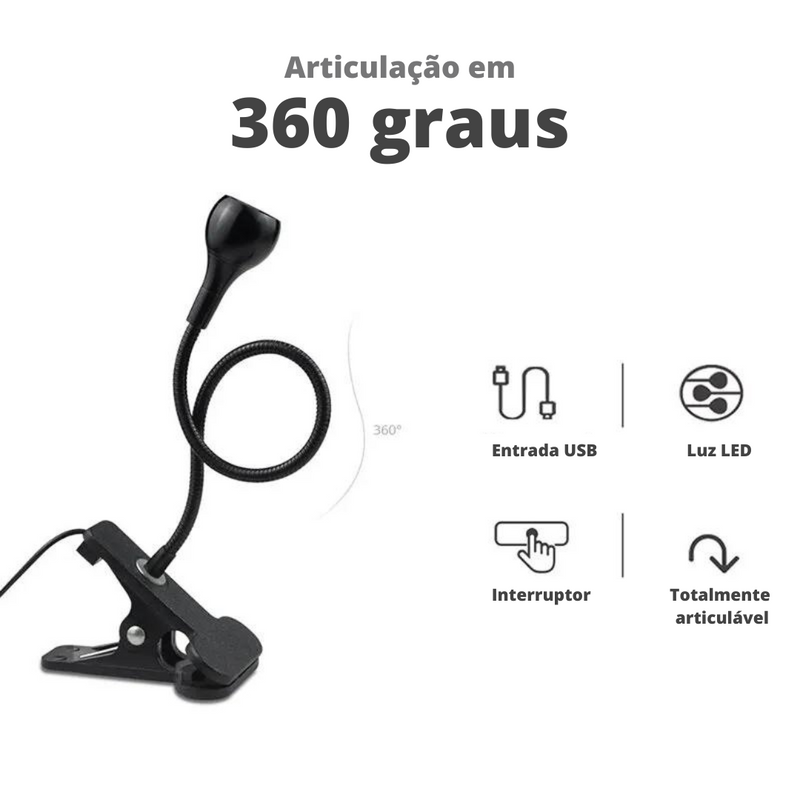 Luminária de Mesa LED USB - Articulável com Grampo