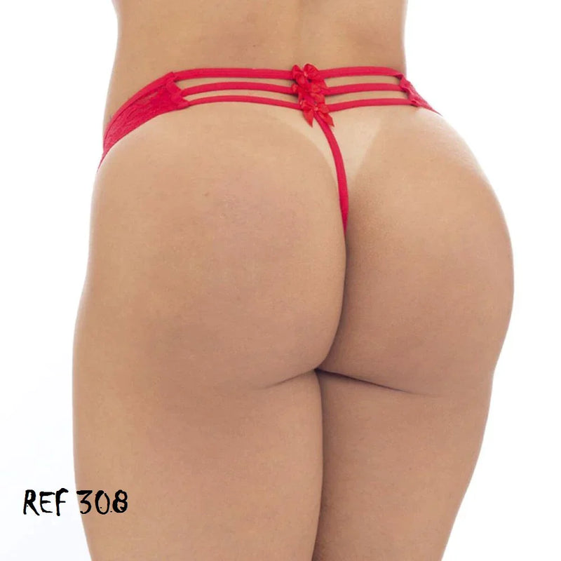 Calcinha Sexy Fio Dental Em Renda Com Strappy Laços Tanga Lingerie Ref 308