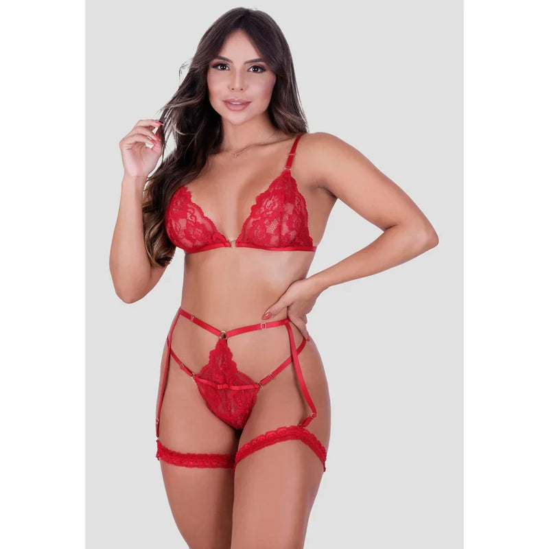 Conjunto Lingerie Renda Gladiadora Completo Sexy Luxo Gringa