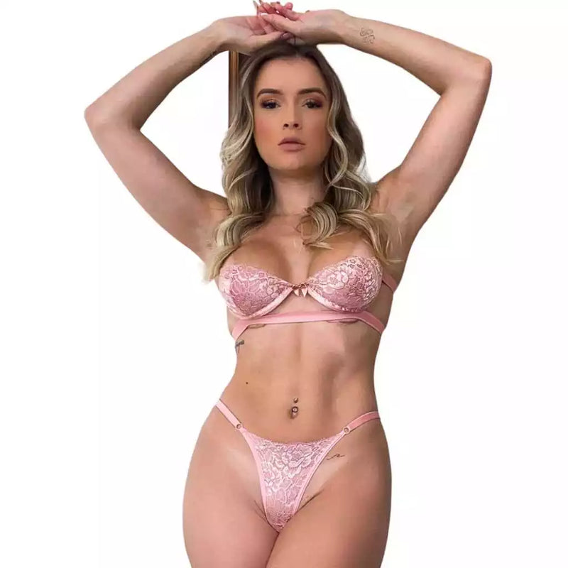 Lingerie Conjunto Gringa de Renda Blogueira Meia Taca Moda Intima Conjunto Lingerie Sexy Gringa Sutiã Meia Taça Com Aro e Calcinha Regulável