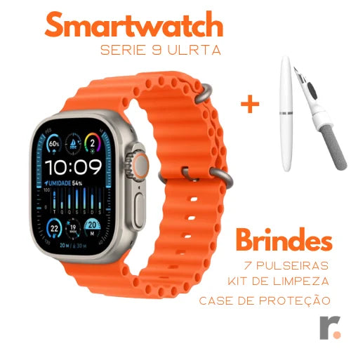 Relógio Smartwatch Series 9 Ultra com 7 Pulseiras + kit limpeza 3 em 1 de Brinde